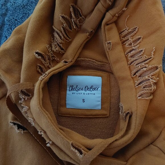 Chelsea DeBoer by Lily & Lottie Distressed Hooded Sweatshirt - Camel - Size Sm - Picture 3 of 5